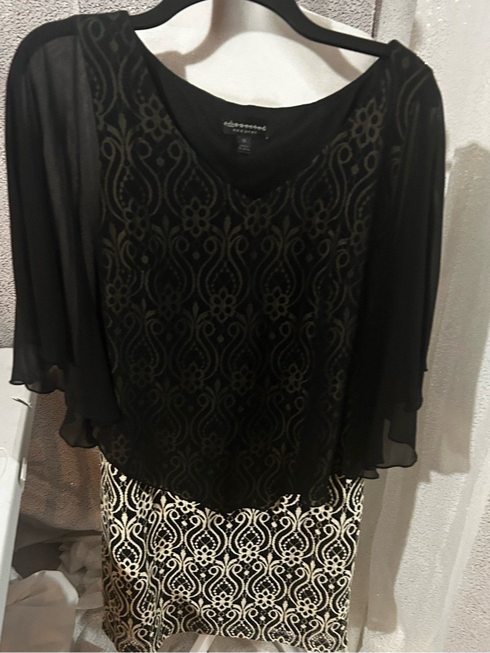 connected apparel Black Patterned Dress with Sheer Overlay